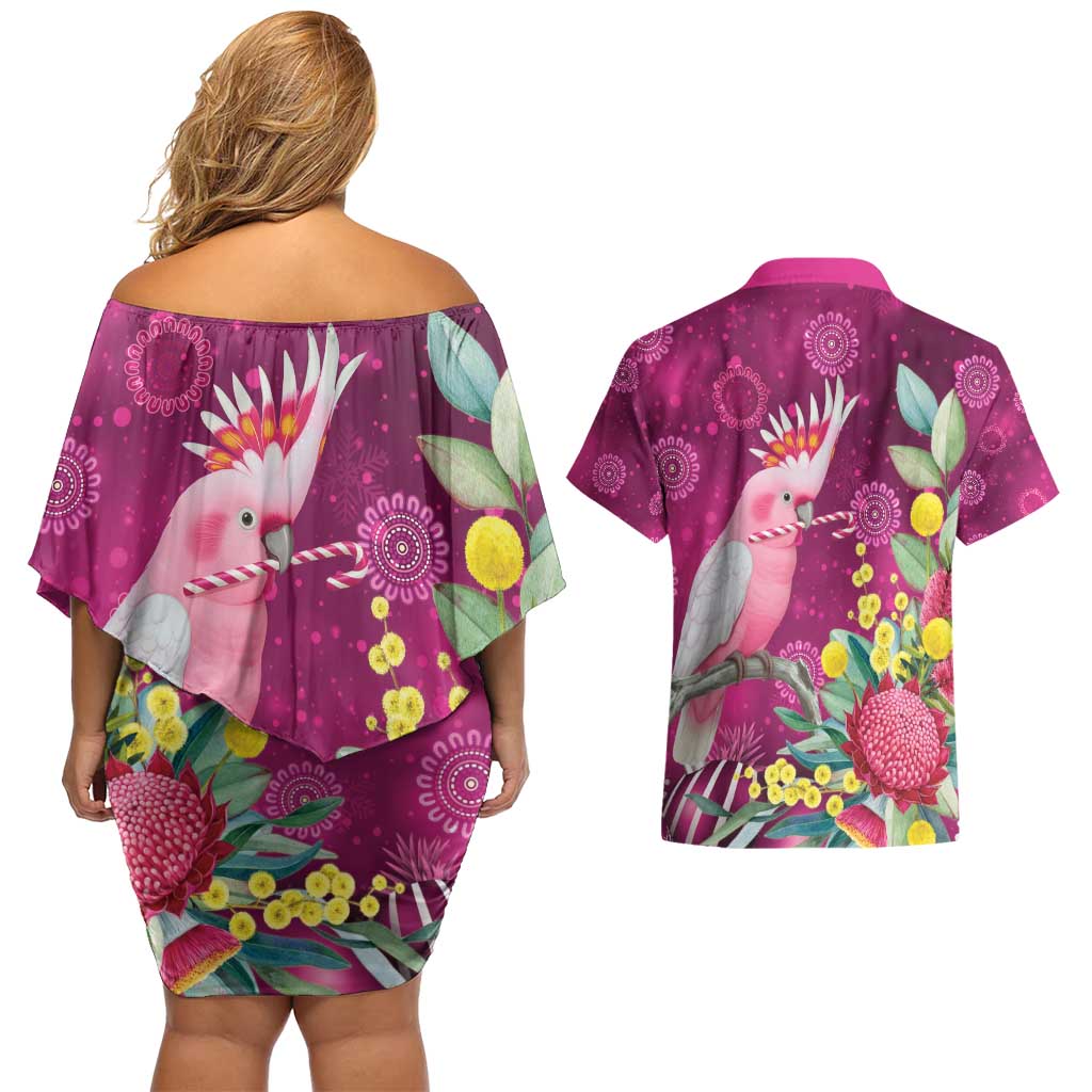 Australia Pink Cockatoo Christmas Couples Matching Off Shoulder Short Dress and Hawaiian Shirt Aussie Native Flowers Merry Xmas - Pink - Aussie Hoodie