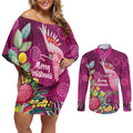 Australia Pink Cockatoo Christmas Couples Matching Off Shoulder Short Dress and Long Sleeve Button Shirt Aussie Native Flowers Merry Xmas - Pink - Aussie Hoodie