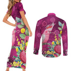 Australia Pink Cockatoo Christmas Couples Matching Short Sleeve Bodycon Dress and Long Sleeve Button Shirt Aussie Native Flowers Merry Xmas - Pink - Aussie Hoodie