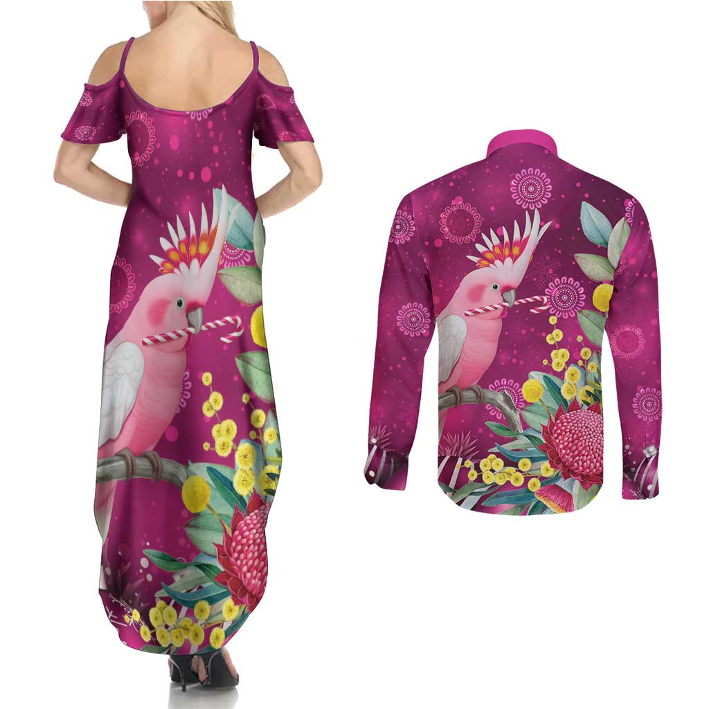 Australia Pink Cockatoo Christmas Couples Matching Summer Maxi Dress and Long Sleeve Button Shirt Aussie Native Flowers Merry Xmas - Pink - Aussie Hoodie
