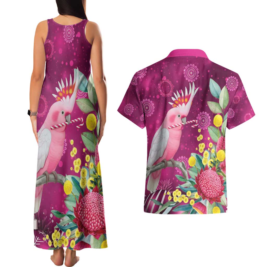 Australia Pink Cockatoo Christmas Couples Matching Tank Maxi Dress and Hawaiian Shirt Aussie Native Flowers Merry Xmas - Pink - Aussie Hoodie