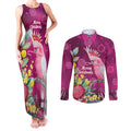 Australia Pink Cockatoo Christmas Couples Matching Tank Maxi Dress and Long Sleeve Button Shirt Aussie Native Flowers Merry Xmas - Pink - Aussie Hoodie