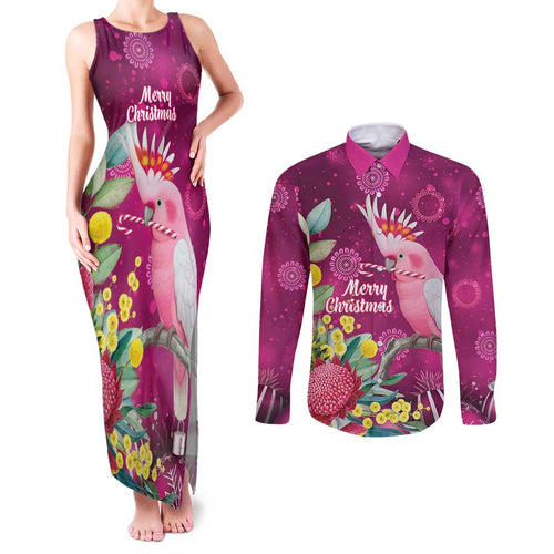 Australia Pink Cockatoo Christmas Couples Matching Tank Maxi Dress and Long Sleeve Button Shirt Aussie Native Flowers Merry Xmas - Pink - Aussie Hoodie