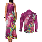 Australia Pink Cockatoo Christmas Couples Matching Tank Maxi Dress and Long Sleeve Button Shirt Aussie Native Flowers Merry Xmas - Pink - Aussie Hoodie