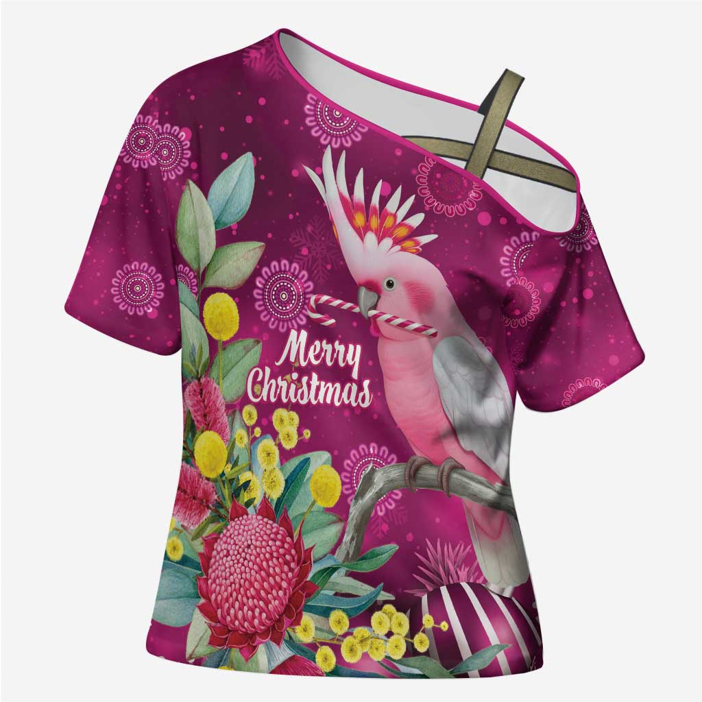 Australia Pink Cockatoo Christmas Cross Shoulder Shirt Aussie Native Flowers Merry Xmas - Pink - Aussie Hoodie