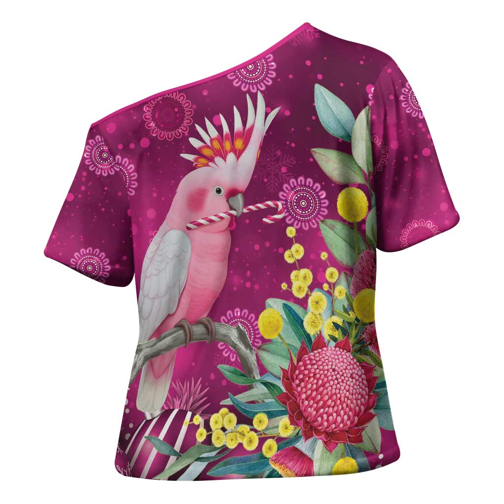 Australia Pink Cockatoo Christmas Cross Shoulder Shirt Aussie Native Flowers Merry Xmas - Pink - Aussie Hoodie