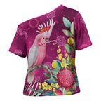 Australia Pink Cockatoo Christmas Cross Shoulder Shirt Aussie Native Flowers Merry Xmas - Pink - Aussie Hoodie