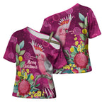 Australia Pink Cockatoo Christmas Cross Shoulder Shirt Aussie Native Flowers Merry Xmas - Pink - Aussie Hoodie