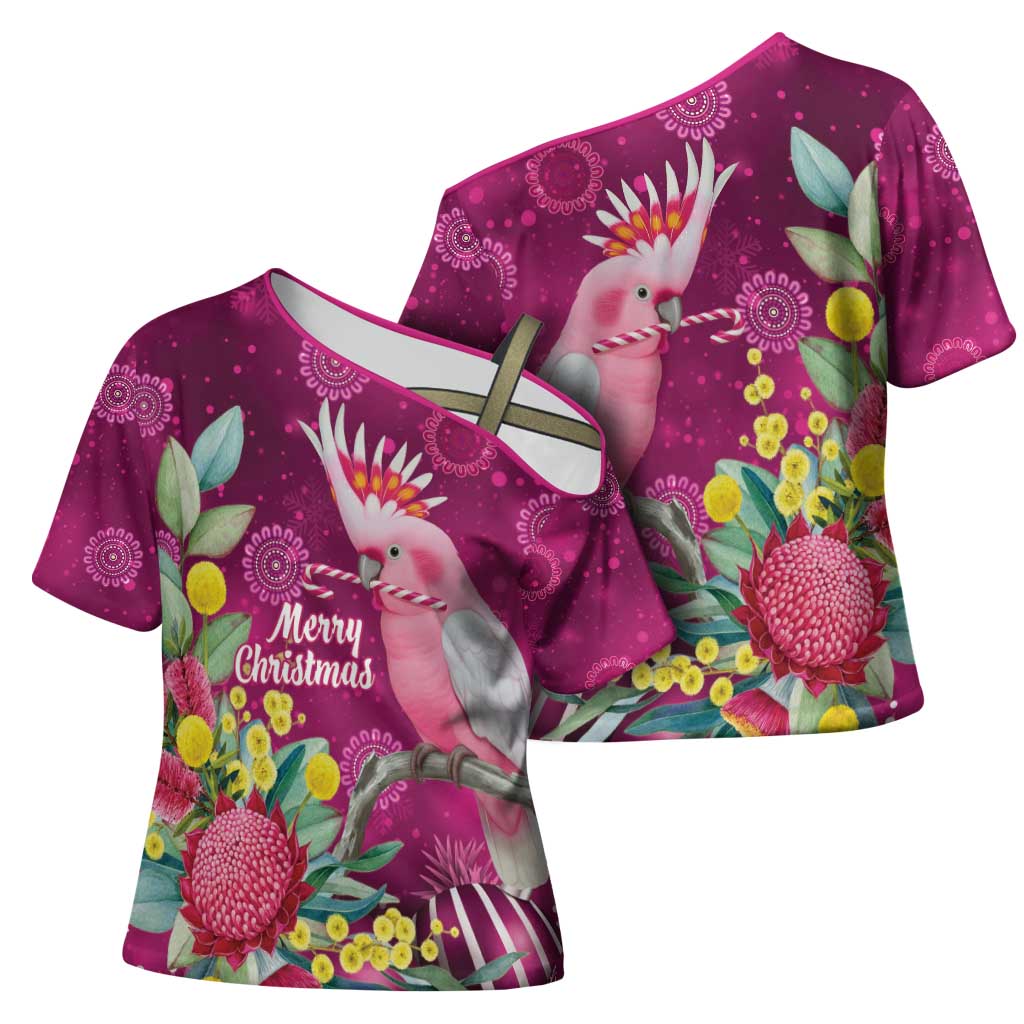 Australia Pink Cockatoo Christmas Cross Shoulder Shirt Aussie Native Flowers Merry Xmas - Pink - Aussie Hoodie