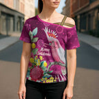 Australia Pink Cockatoo Christmas Cross Shoulder Shirt Aussie Native Flowers Merry Xmas - Pink - Aussie Hoodie