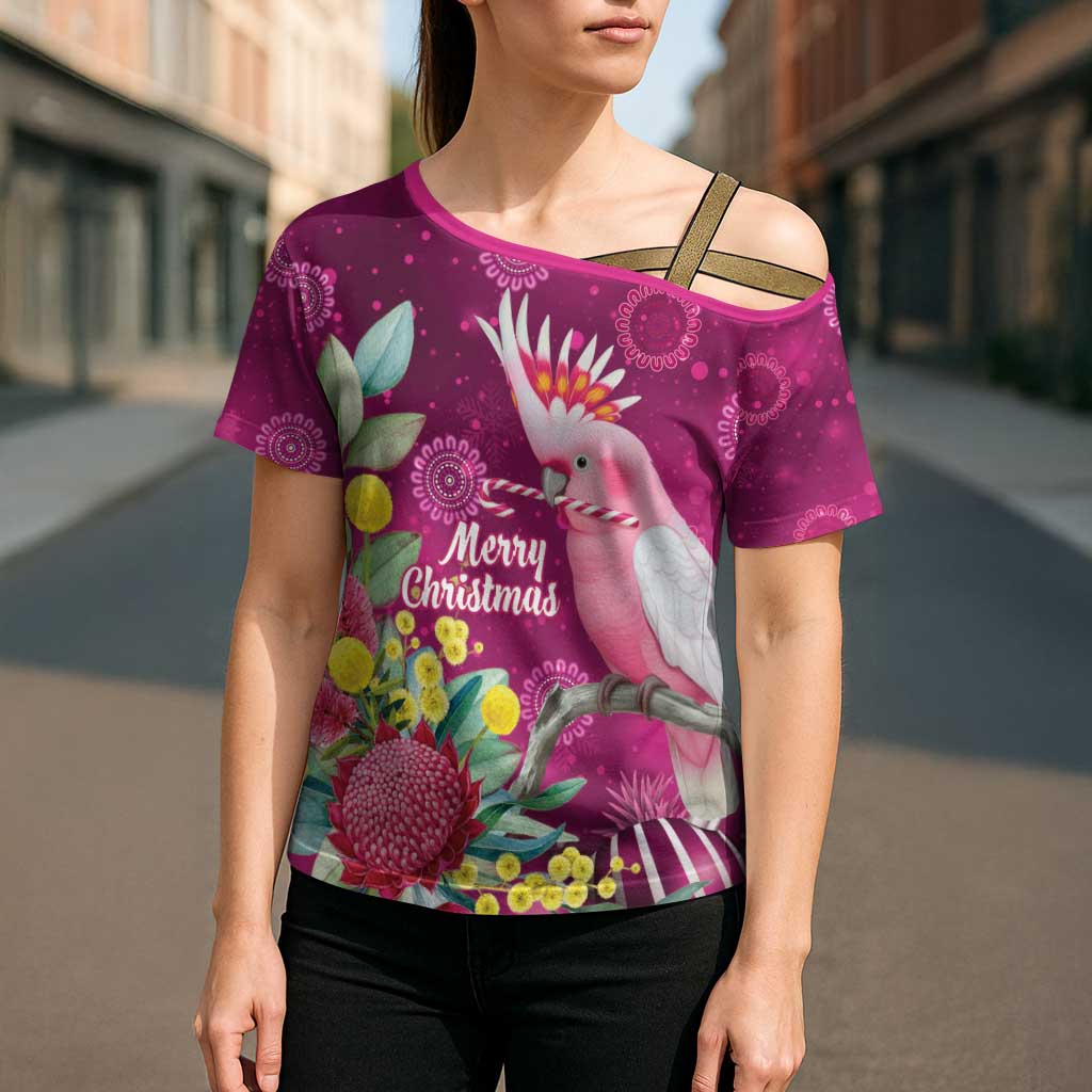 Australia Pink Cockatoo Christmas Cross Shoulder Shirt Aussie Native Flowers Merry Xmas - Pink - Aussie Hoodie
