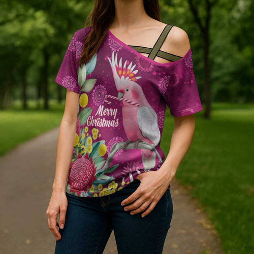Australia Pink Cockatoo Christmas Cross Shoulder Shirt Aussie Native Flowers Merry Xmas - Pink - Aussie Hoodie
