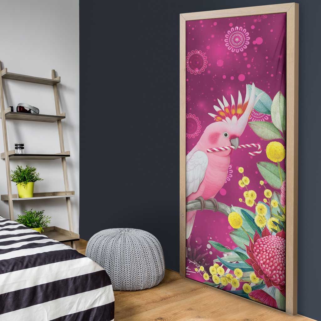 Australia Pink Cockatoo Christmas Door Cover Aussie Native Flowers Merry Xmas - Pink - Aussie Hoodie