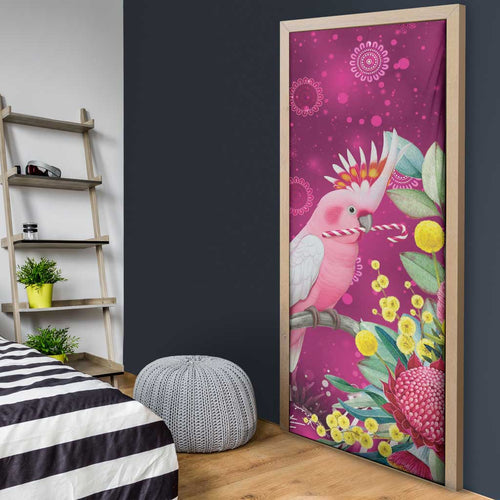 Australia Pink Cockatoo Christmas Door Cover Aussie Native Flowers Merry Xmas - Pink - Aussie Hoodie