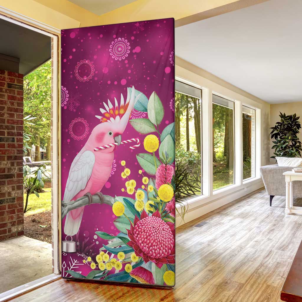 Australia Pink Cockatoo Christmas Door Cover Aussie Native Flowers Merry Xmas - Pink - Aussie Hoodie
