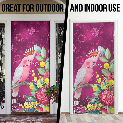Australia Pink Cockatoo Christmas Door Cover Aussie Native Flowers Merry Xmas - Pink - Aussie Hoodie