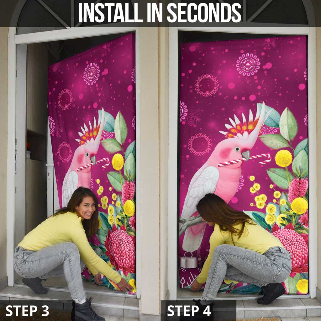Australia Pink Cockatoo Christmas Door Cover Aussie Native Flowers Merry Xmas - Pink - Aussie Hoodie