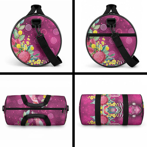 Australia Pink Cockatoo Christmas Duffle Bag Aussie Native Flowers Merry Xmas - Pink