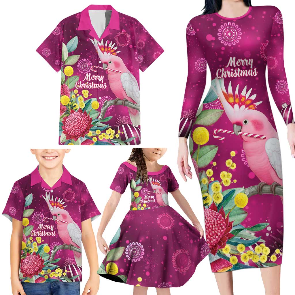 Australia Pink Cockatoo Christmas Family Matching Long Sleeve Bodycon Dress and Hawaiian Shirt Aussie Native Flowers Merry Xmas - Pink - Aussie Hoodie