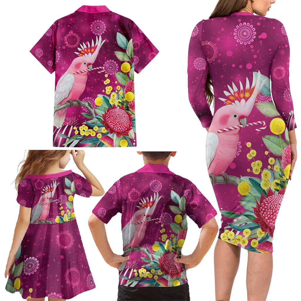Australia Pink Cockatoo Christmas Family Matching Long Sleeve Bodycon Dress and Hawaiian Shirt Aussie Native Flowers Merry Xmas - Pink - Aussie Hoodie