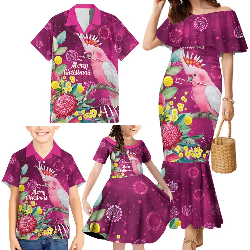 Australia Pink Cockatoo Christmas Family Matching Mermaid Dress and Hawaiian Shirt Aussie Native Flowers Merry Xmas - Pink - Aussie Hoodie