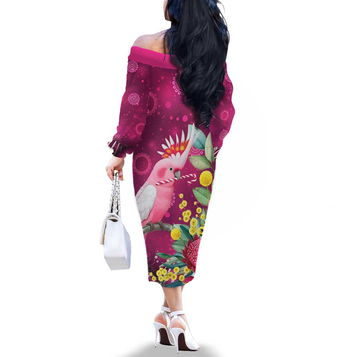 Australia Pink Cockatoo Christmas Family Matching Off The Shoulder Long Sleeve Dress and Hawaiian Shirt Aussie Native Flowers Merry Xmas - Pink - Aussie Hoodie