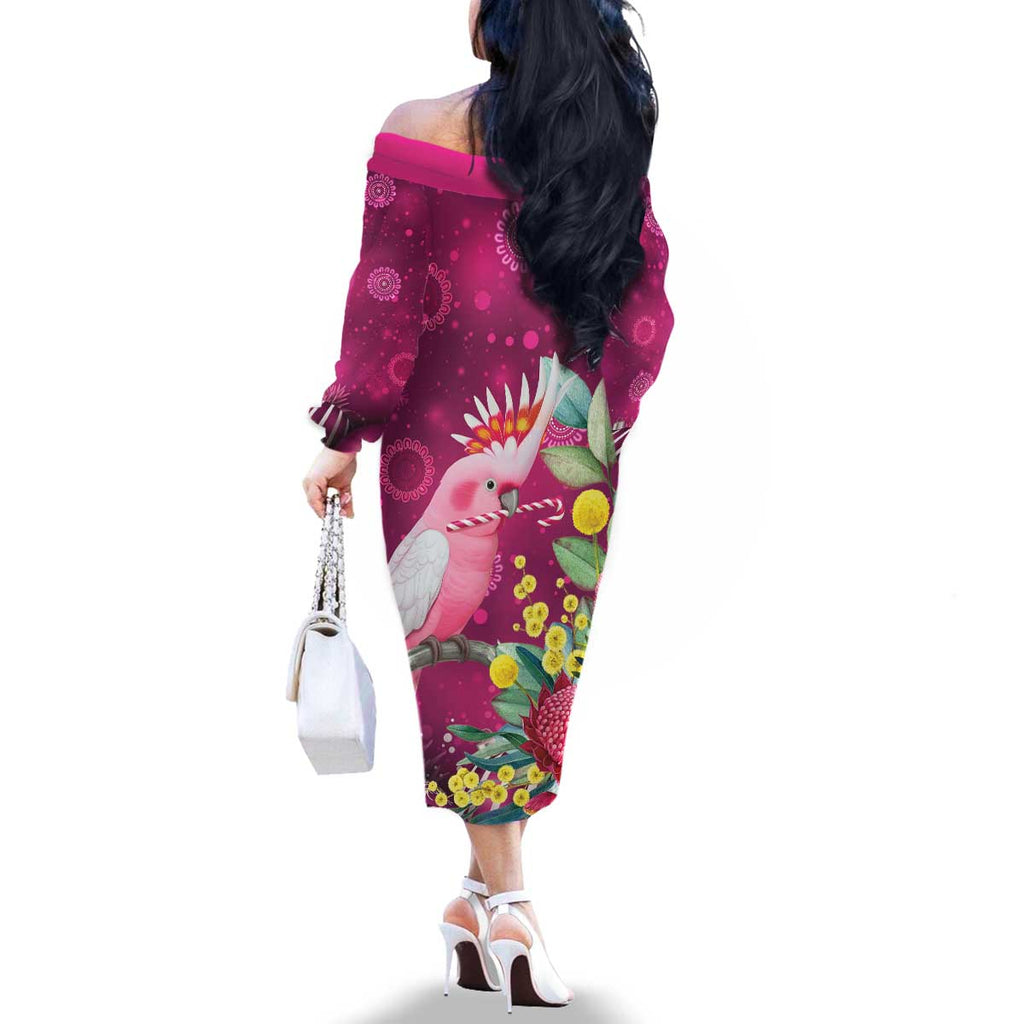 Australia Pink Cockatoo Christmas Family Matching Off The Shoulder Long Sleeve Dress and Hawaiian Shirt Aussie Native Flowers Merry Xmas - Pink - Aussie Hoodie