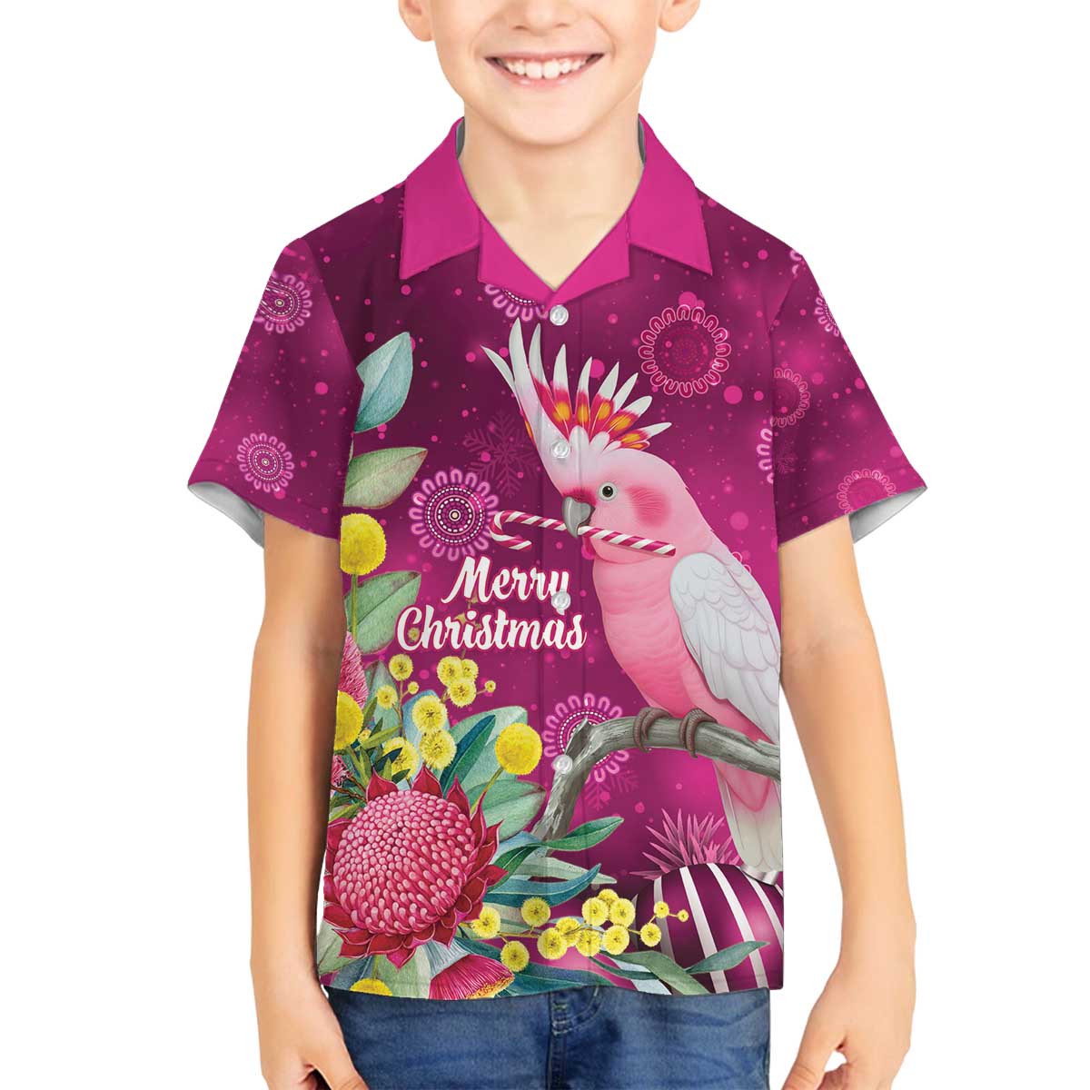 Australia Pink Cockatoo Christmas Family Matching Off The Shoulder Long Sleeve Dress and Hawaiian Shirt Aussie Native Flowers Merry Xmas - Pink - Aussie Hoodie