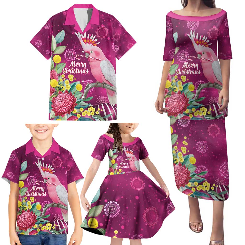 Australia Pink Cockatoo Christmas Family Matching Puletasi and Hawaiian Shirt Aussie Native Flowers Merry Xmas - Pink - Aussie Hoodie