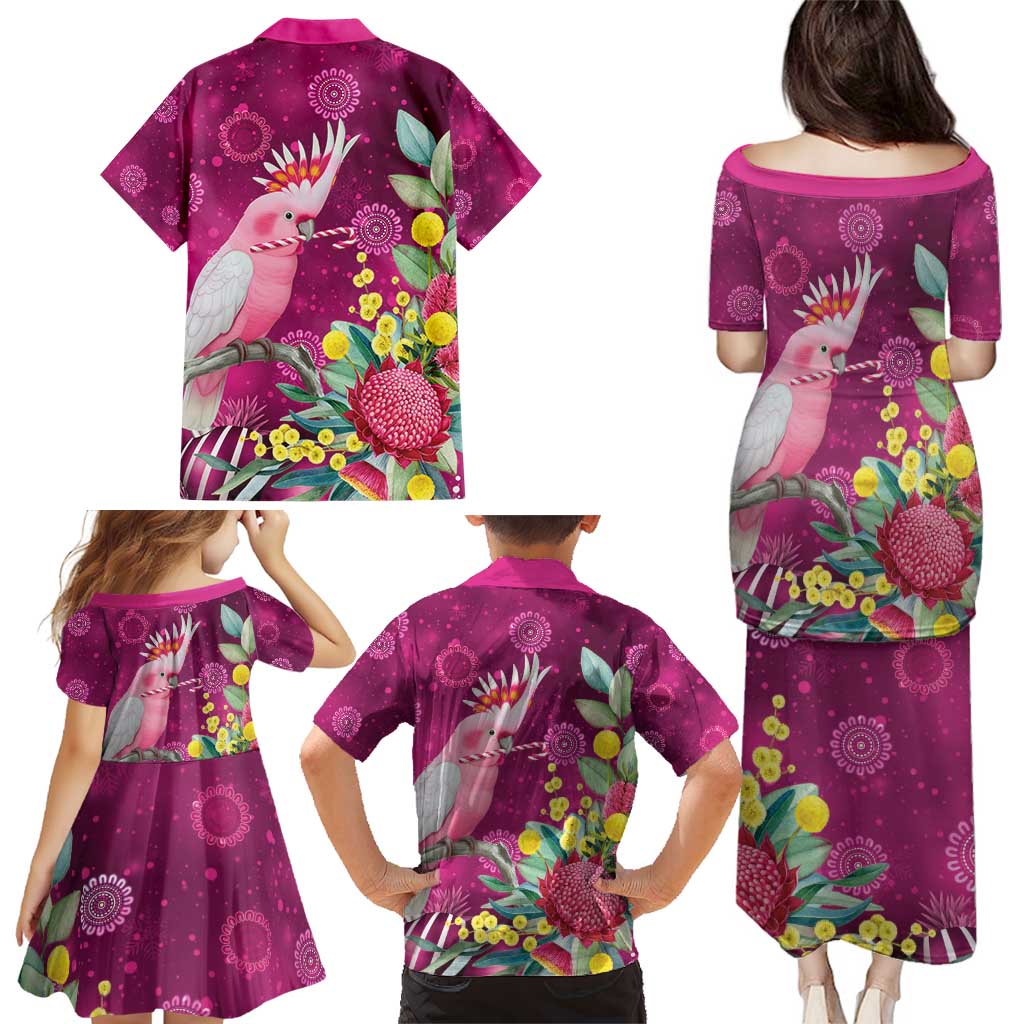 Australia Pink Cockatoo Christmas Family Matching Puletasi and Hawaiian Shirt Aussie Native Flowers Merry Xmas - Pink - Aussie Hoodie