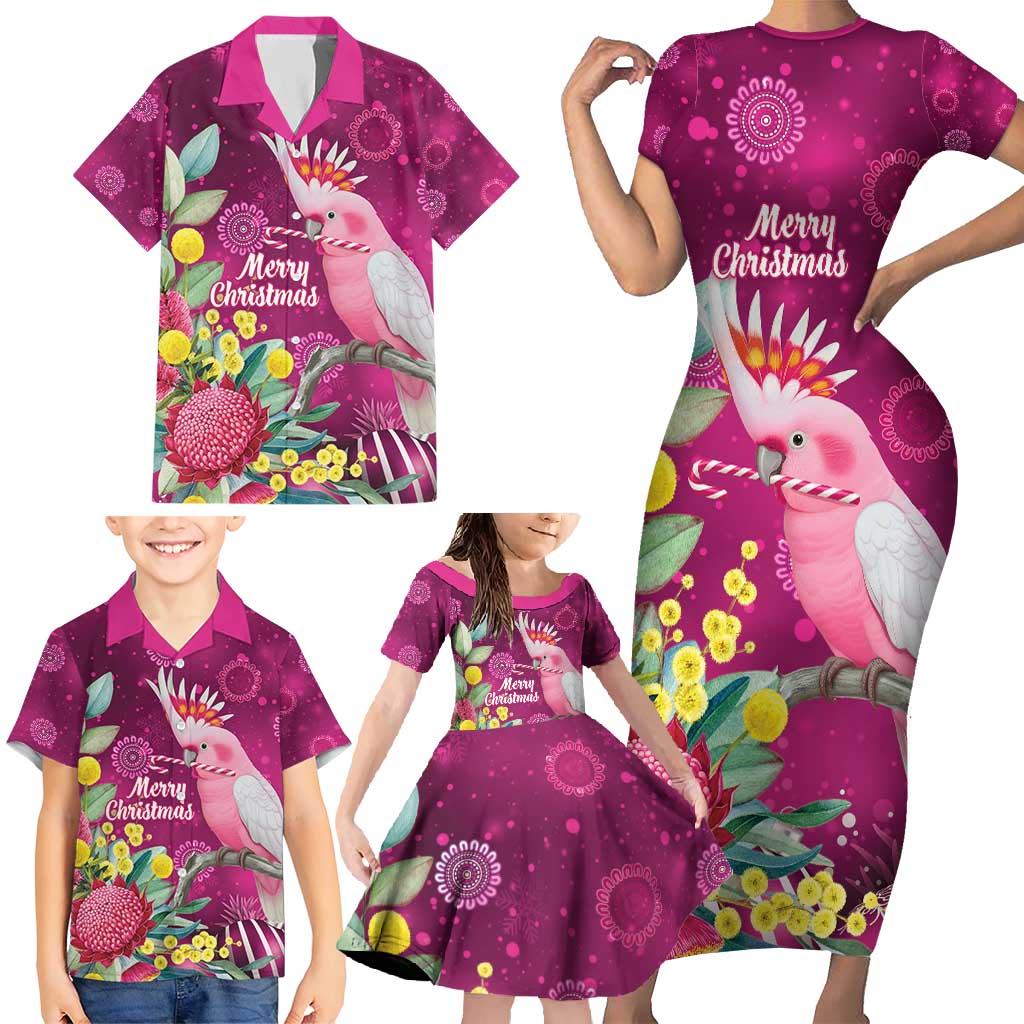 Australia Pink Cockatoo Christmas Family Matching Short Sleeve Bodycon Dress and Hawaiian Shirt Aussie Native Flowers Merry Xmas - Pink - Aussie Hoodie