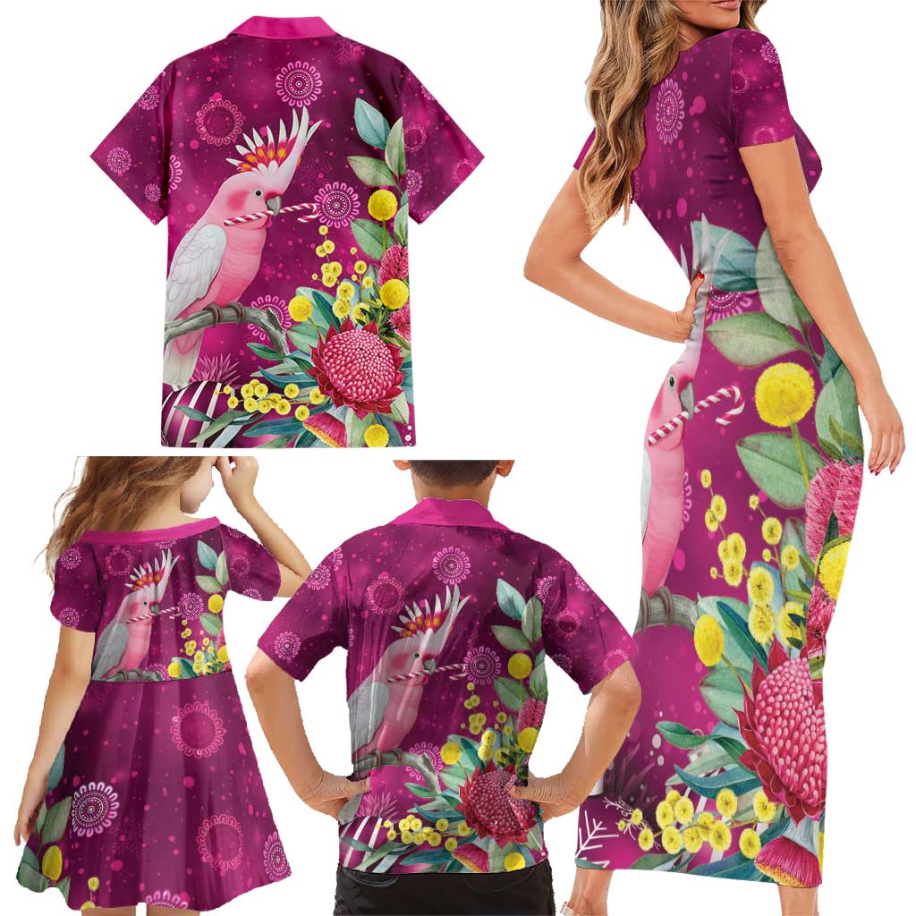 Australia Pink Cockatoo Christmas Family Matching Short Sleeve Bodycon Dress and Hawaiian Shirt Aussie Native Flowers Merry Xmas - Pink - Aussie Hoodie