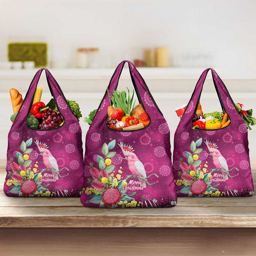 Australia Pink Cockatoo Christmas Grocery Bag Aussie Native Flowers Merry Xmas - Pink - Aussie Hoodie