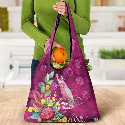 Australia Pink Cockatoo Christmas Grocery Bag Aussie Native Flowers Merry Xmas - Pink - Aussie Hoodie