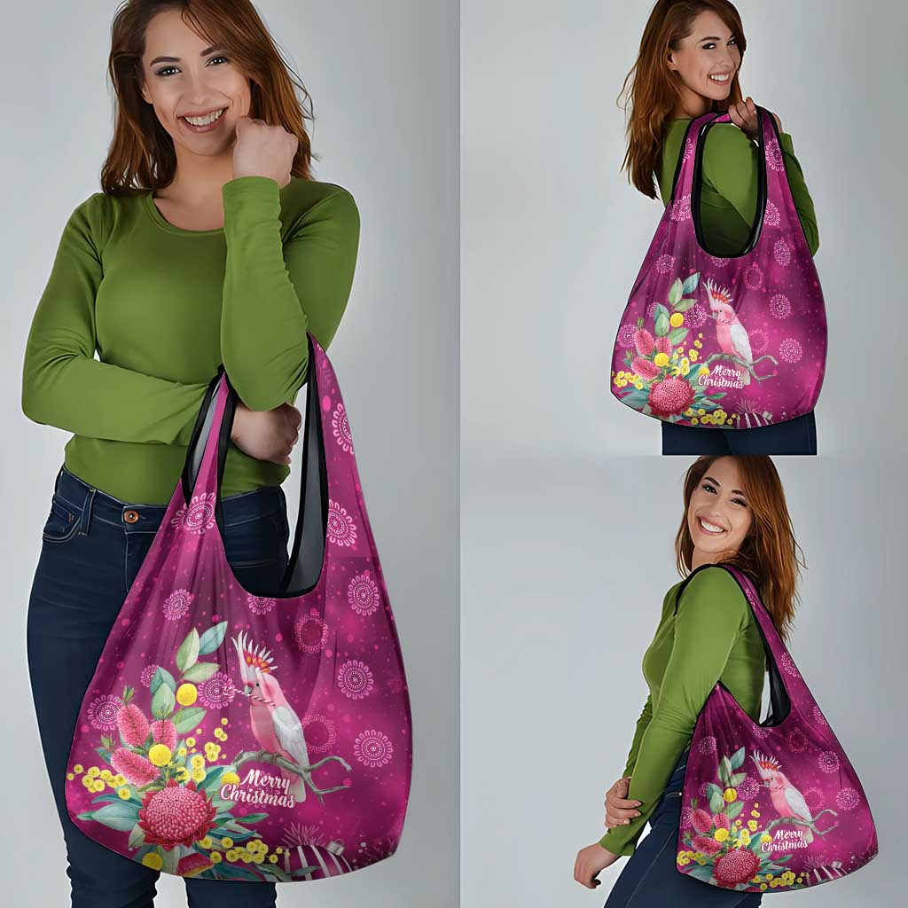 Australia Pink Cockatoo Christmas Grocery Bag Aussie Native Flowers Merry Xmas - Pink - Aussie Hoodie