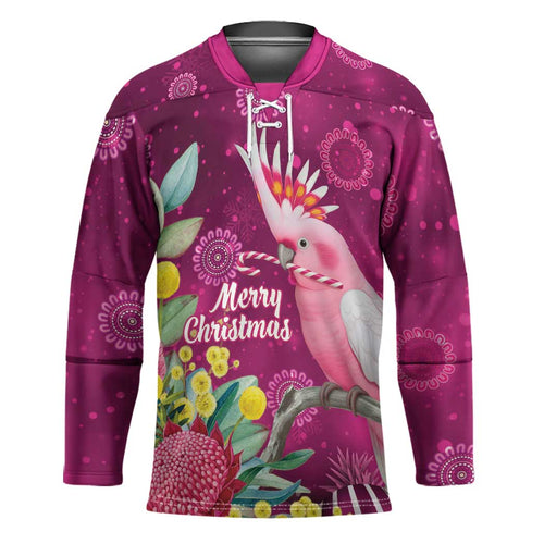 Australia Pink Cockatoo Christmas Hockey Jersey Aussie Native Flowers Merry Xmas - Pink - Aussie Hoodie