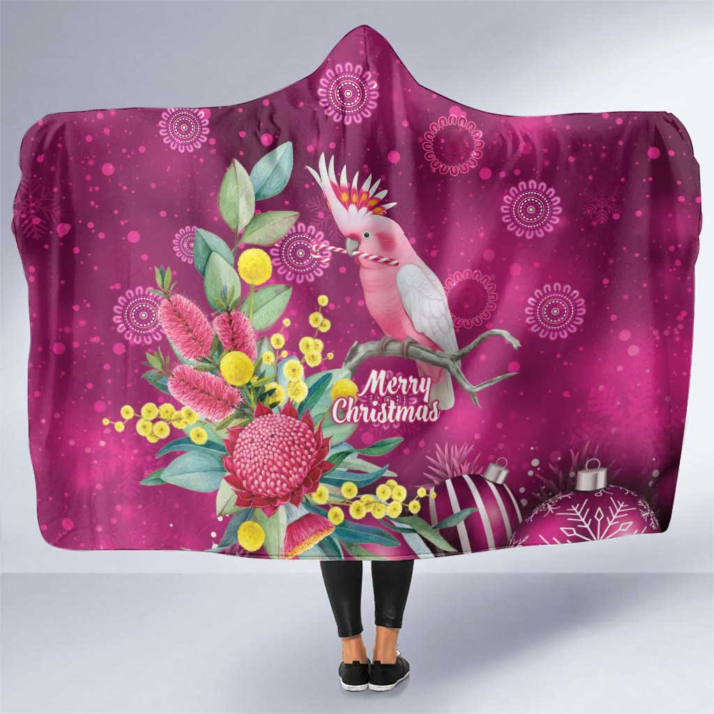 Australia Pink Cockatoo Christmas Hooded Blanket Aussie Native Flowers Merry Xmas - Pink - Aussie Hoodie