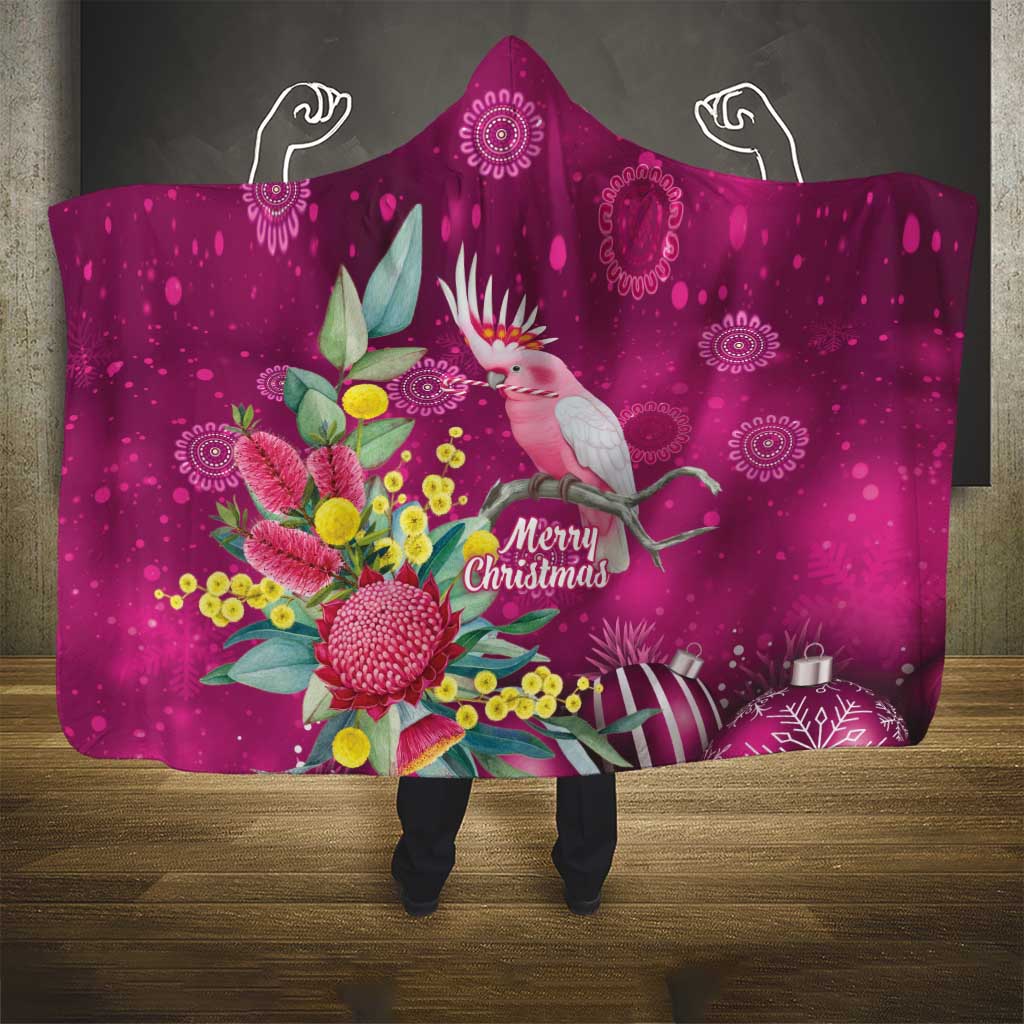Australia Pink Cockatoo Christmas Hooded Blanket Aussie Native Flowers Merry Xmas - Pink - Aussie Hoodie