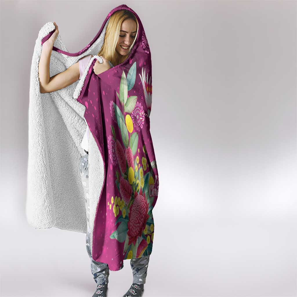 Australia Pink Cockatoo Christmas Hooded Blanket Aussie Native Flowers Merry Xmas - Pink - Aussie Hoodie