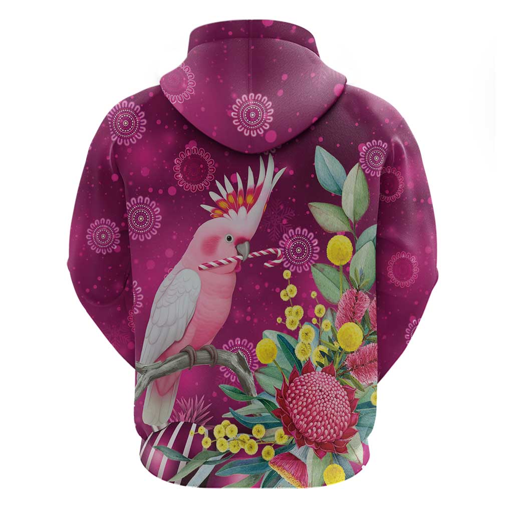 Australia Pink Cockatoo Christmas Hoodie Aussie Native Flowers Merry Xmas - Pink - Aussie Hoodie