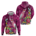 Australia Pink Cockatoo Christmas Hoodie Aussie Native Flowers Merry Xmas - Pink - Aussie Hoodie