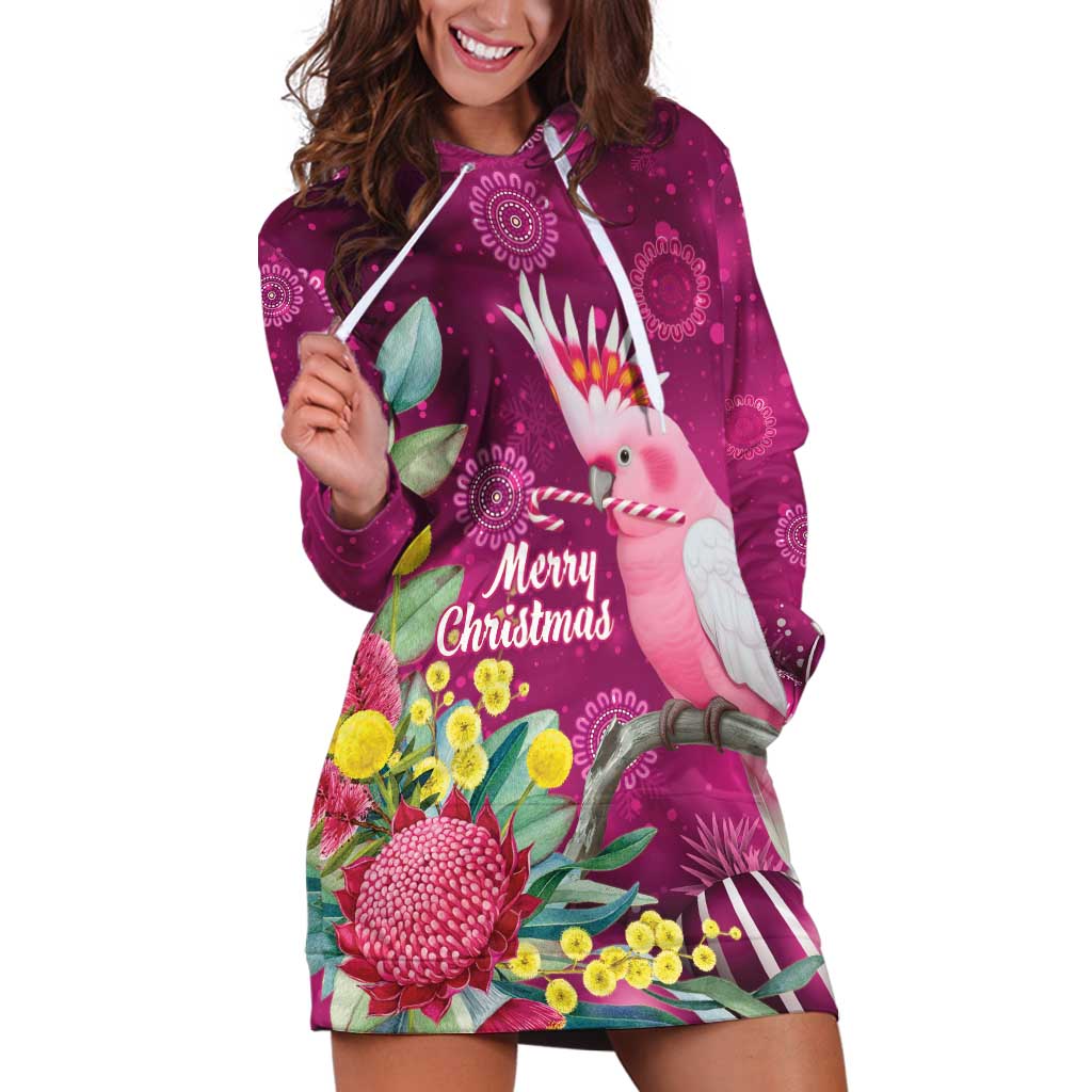 Australia Pink Cockatoo Christmas Hoodie Dress Aussie Native Flowers Merry Xmas - Pink - Aussie Hoodie
