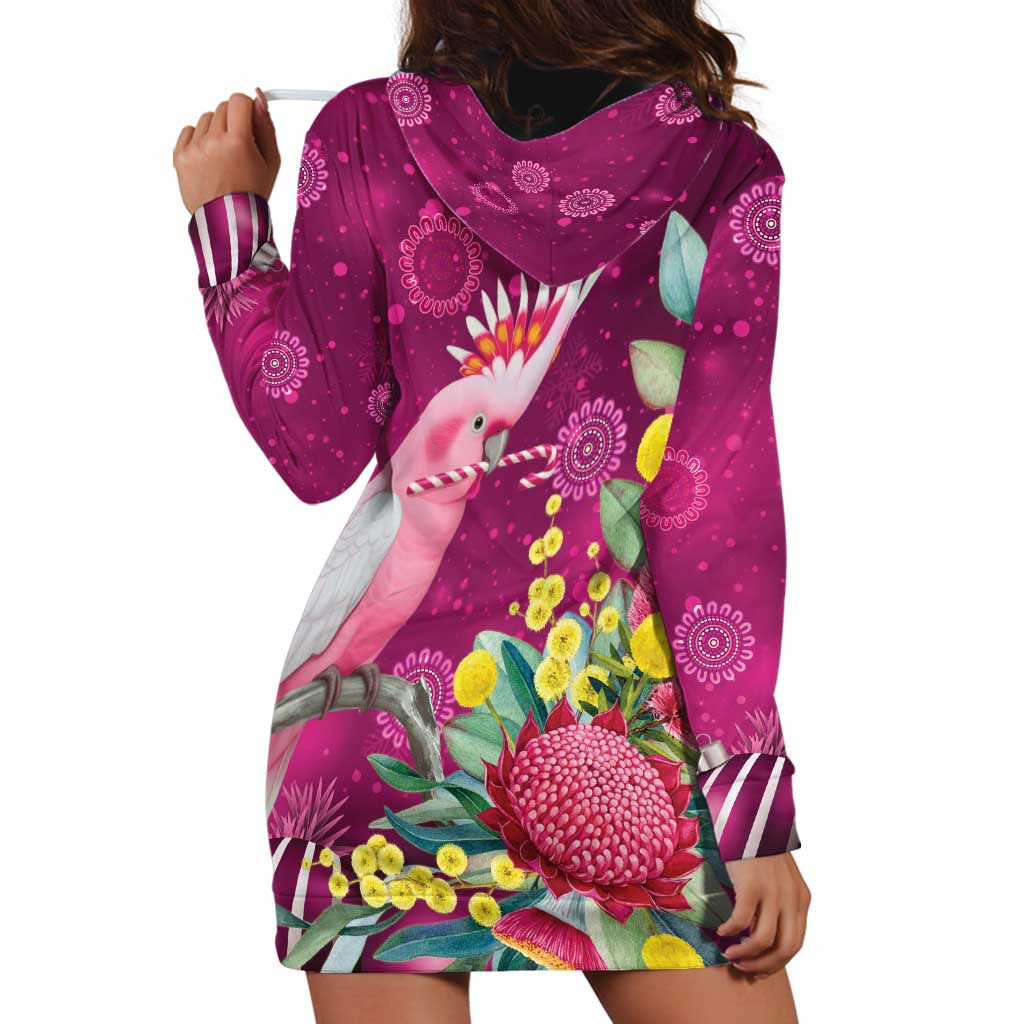 Australia Pink Cockatoo Christmas Hoodie Dress Aussie Native Flowers Merry Xmas - Pink - Aussie Hoodie
