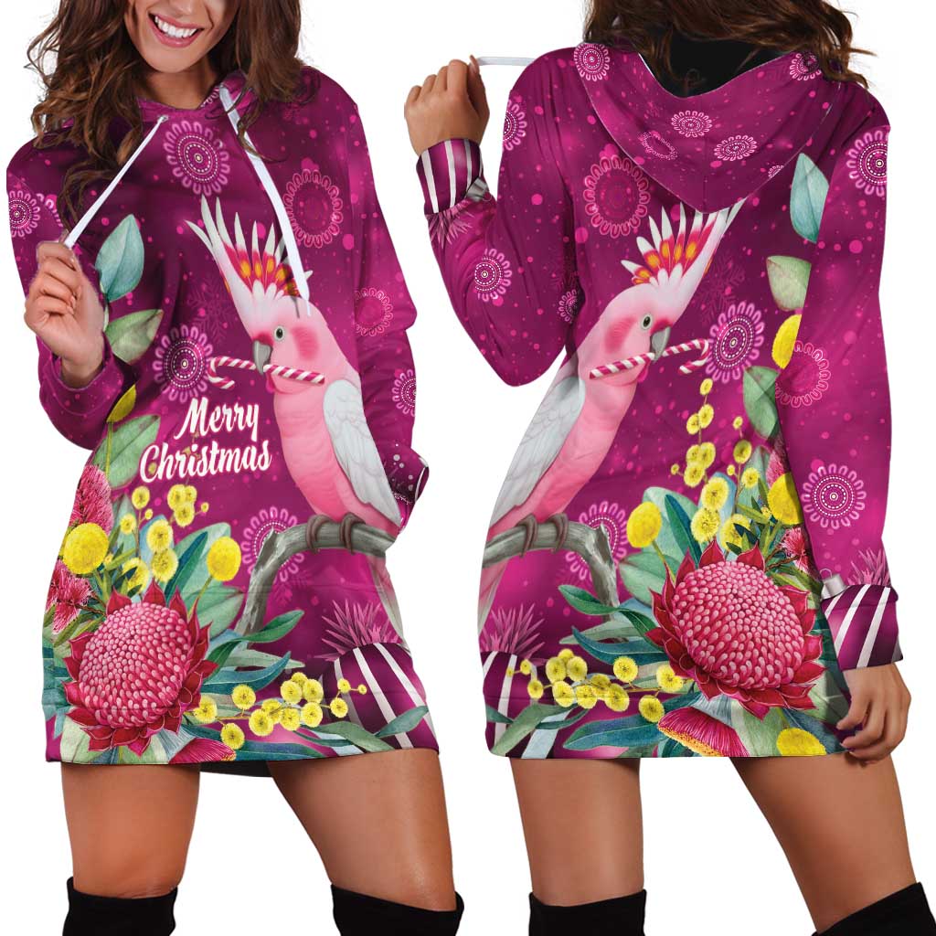 Australia Pink Cockatoo Christmas Hoodie Dress Aussie Native Flowers Merry Xmas - Pink - Aussie Hoodie