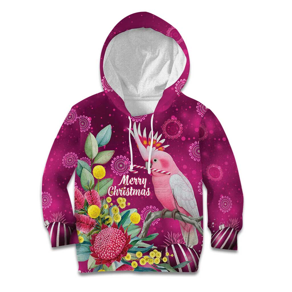 Australia Pink Cockatoo Christmas Kid Hoodie Aussie Native Flowers Merry Xmas - Pink - Aussie Hoodie