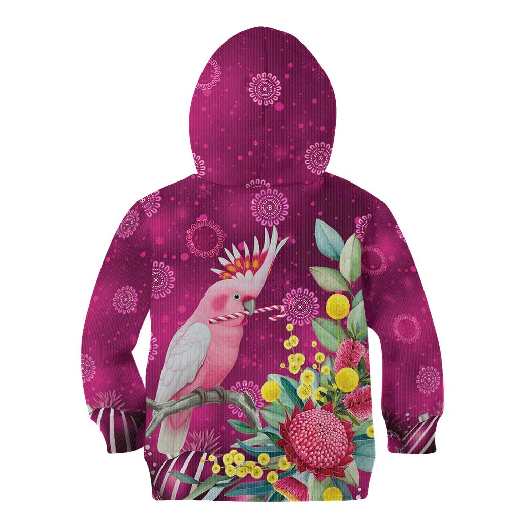 Australia Pink Cockatoo Christmas Kid Hoodie Aussie Native Flowers Merry Xmas - Pink - Aussie Hoodie