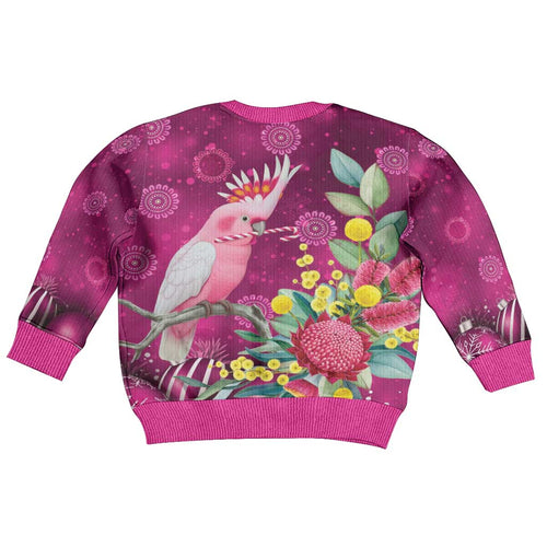 Australia Pink Cockatoo Christmas Kid Ugly Christmas Sweater Aussie Native Flowers Merry Xmas - Pink - Aussie Hoodie