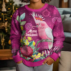 Australia Pink Cockatoo Christmas Kid Ugly Christmas Sweater Aussie Native Flowers Merry Xmas - Pink - Aussie Hoodie