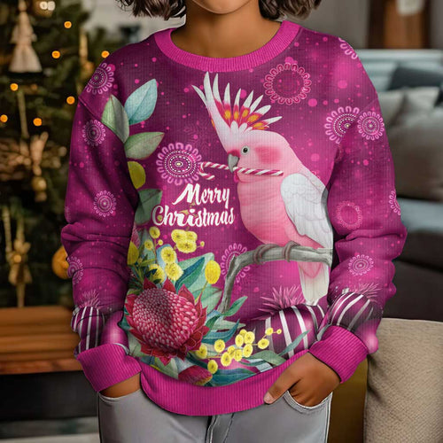 Australia Pink Cockatoo Christmas Kid Ugly Christmas Sweater Aussie Native Flowers Merry Xmas - Pink - Aussie Hoodie