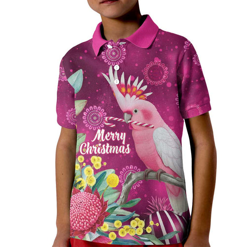 Australia Pink Cockatoo Christmas Kid Polo Shirt Aussie Native Flowers Merry Xmas - Pink - Aussie Hoodie
